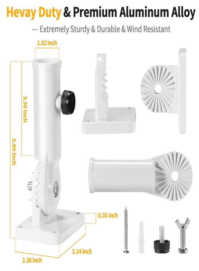 BONWIN Flag Pole Holder Brackets, BONWIN 1" Flag Pole Mounting Bracket with Hardwares for House Wall Porch, 1" Inner Diameter, 180° Adjustable Multi Positions, Aluminium Alloy(1 Pack White, Multi-Positions) - Image 5